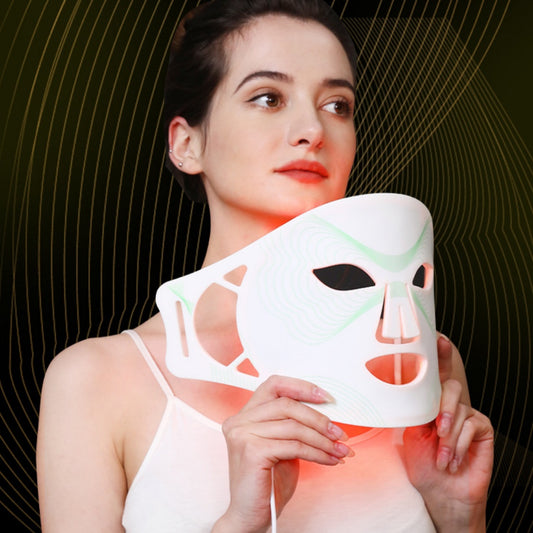 Silicone LED face mask worn on the face