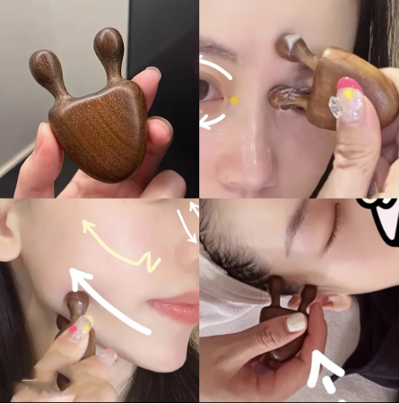Natural sandalwood facial massage tool close-up