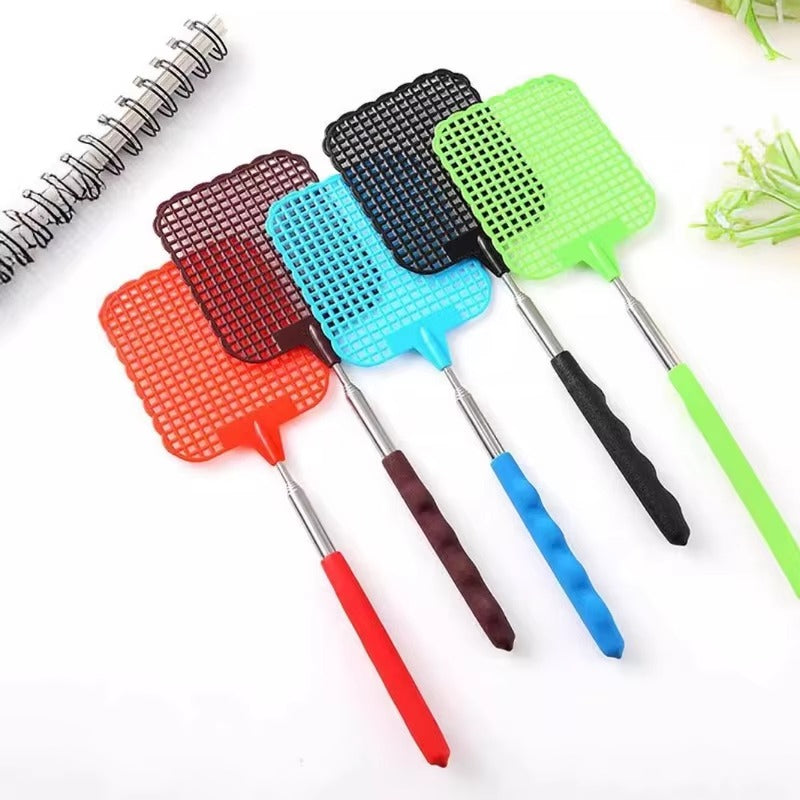 1/pcsMini Retractable Plastic Fly Swatter; Stainless Steel Non-slip Handle; Summer Mosquito Swatter; Fly Killer For Home Garden Color:1pc-Black