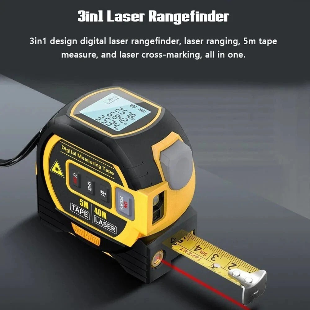 3-in-1 Digital Measuring Tool with Laser Distance Meter & Tape Measure