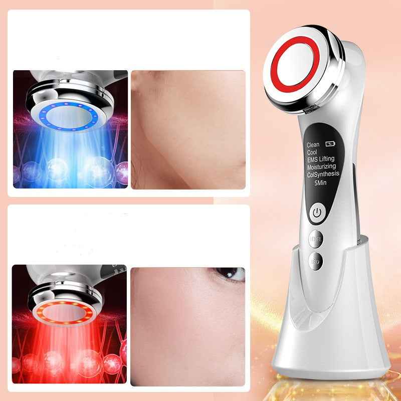 Ultrasonic facial device held against the cheek