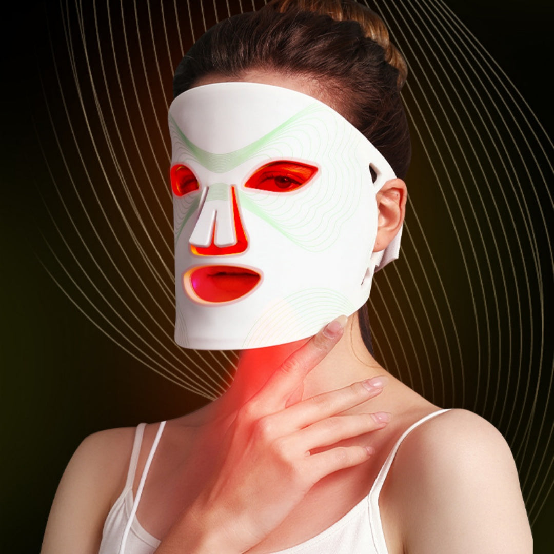 Flexible silicone LED face mask with 7-colour photon therapy