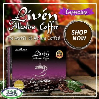 Liven Cappuccino Alkaline Coffee – World’s 1st Alkaline Coffee, 20 Sachets
