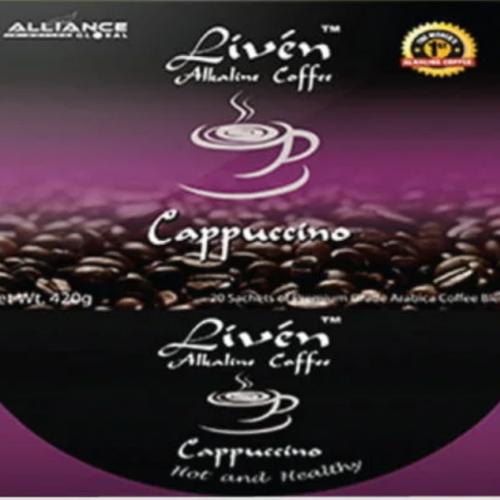 Liven Cappuccino Alkaline Coffee – World’s 1st Alkaline Coffee, 20 Sachets