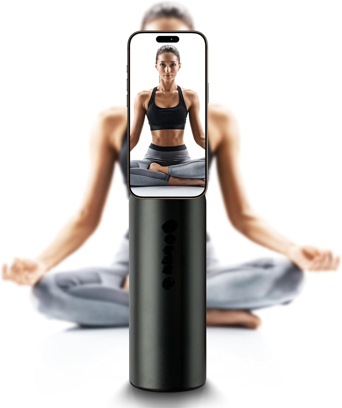 Bottle Gym and Sport Flask with Adjustable Phone Holder/Tripod | 700ml Stainless Steel Insulated Bottle with Magnetic Leak-Proof Lid | Nozzled and Screw-Topped | 24 Hours Cold, 12 Hours Hot