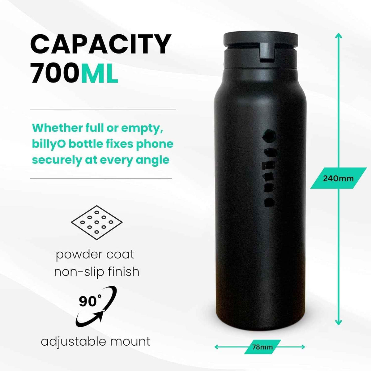 Bottle Gym and Sport Flask with Adjustable Phone Holder/Tripod | 700ml Stainless Steel Insulated Bottle with Magnetic Leak-Proof Lid | Nozzled and Screw-Topped | 24 Hours Cold, 12 Hours Hot