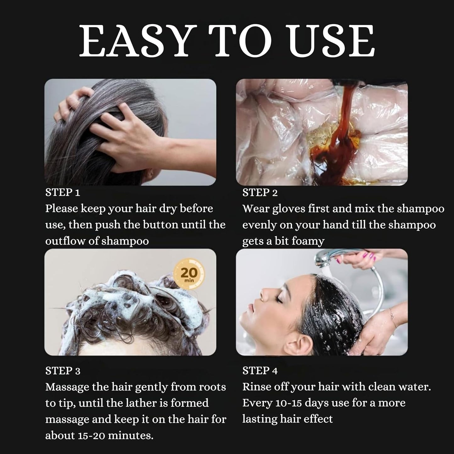 NOMORE Black Hair Dye Shampoo, Semi-Permanent Hair Color Shampoo for Women and Men, Quick & Natural Hair Color Solution