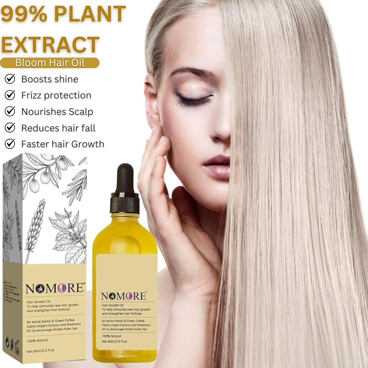 NOMORE Hair Growth Oil - Stimulate New Hair Growth & Strengthen Follicles I Formula: 100% Natural Oils