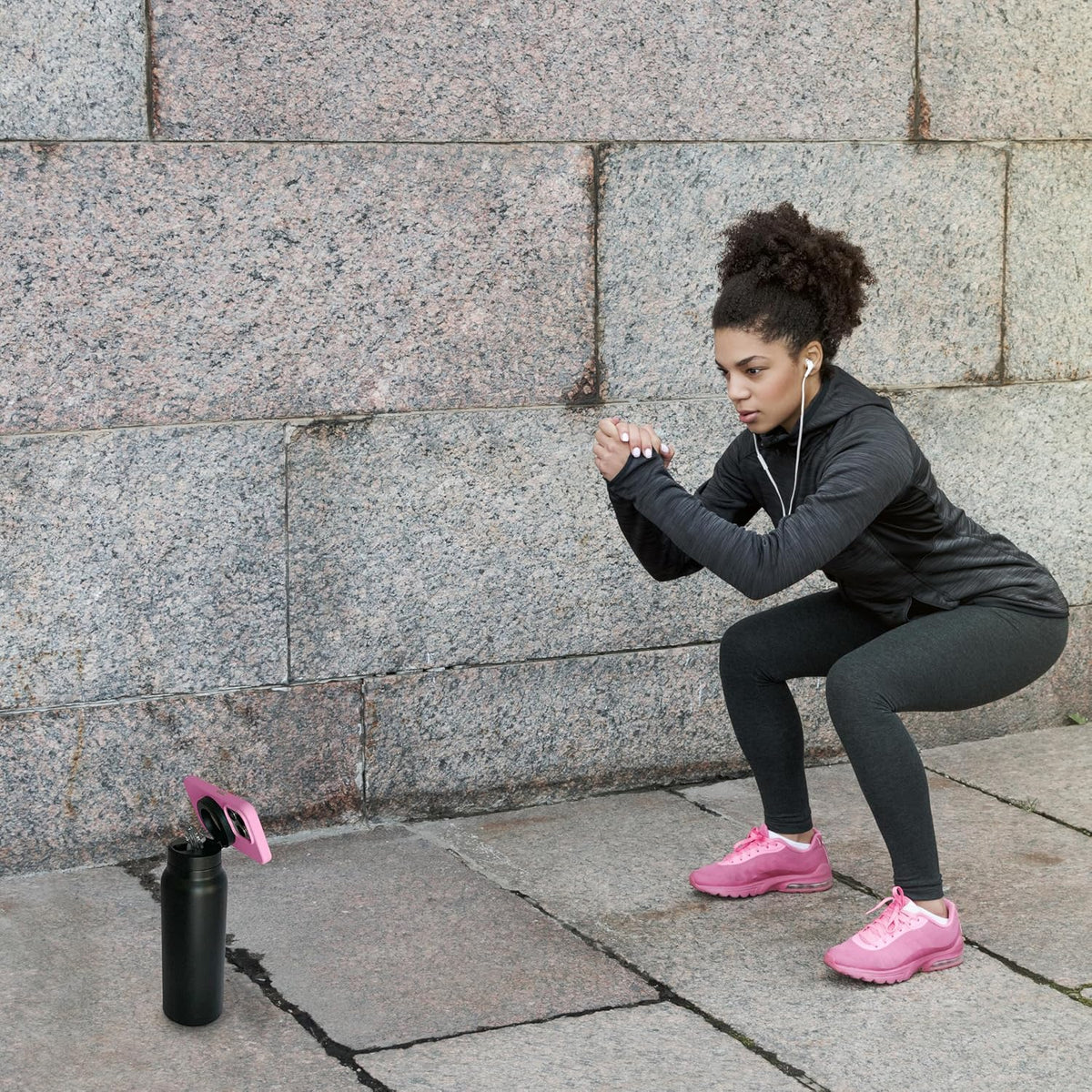 Bottle Gym and Sport Flask with Adjustable Phone Holder/Tripod | 700ml Stainless Steel Insulated Bottle with Magnetic Leak-Proof Lid | Nozzled and Screw-Topped | 24 Hours Cold, 12 Hours Hot
