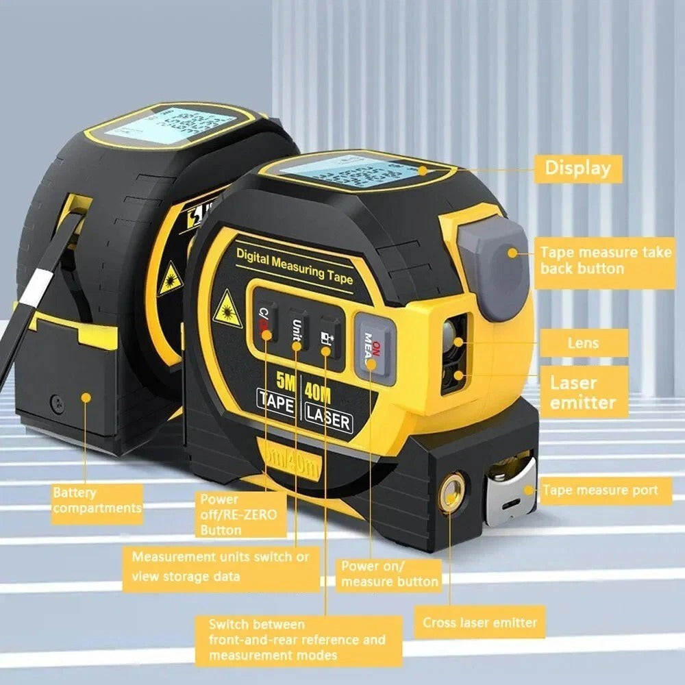 3-in-1 Digital Measuring Tool with Laser Distance Meter & Tape Measure
