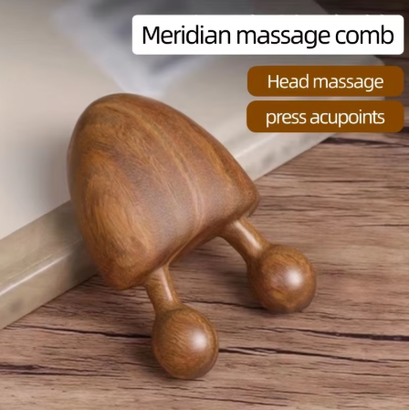 Wooden gua sha tool used along the brow
