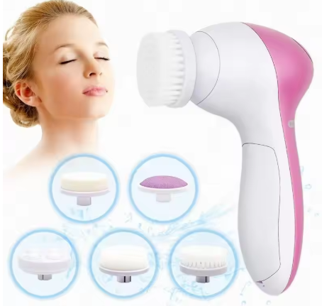 5-in-1 electric facial cleansing brush with five attachment heads