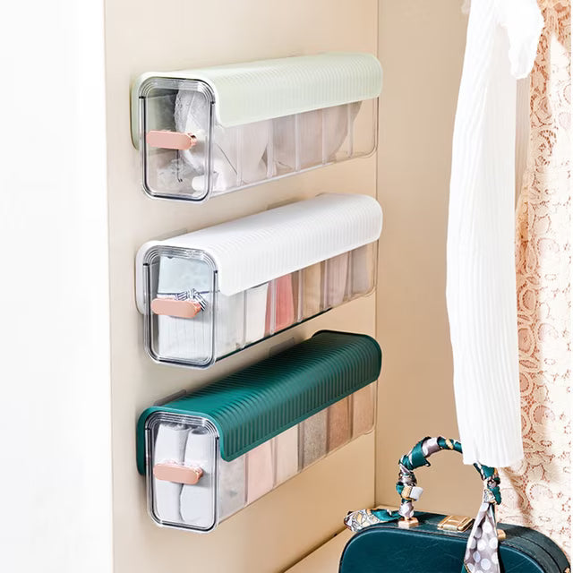 3 Pack Wall Hanging Transparent Underwear, Panties & Socks Storage Organizer – Random Colours
