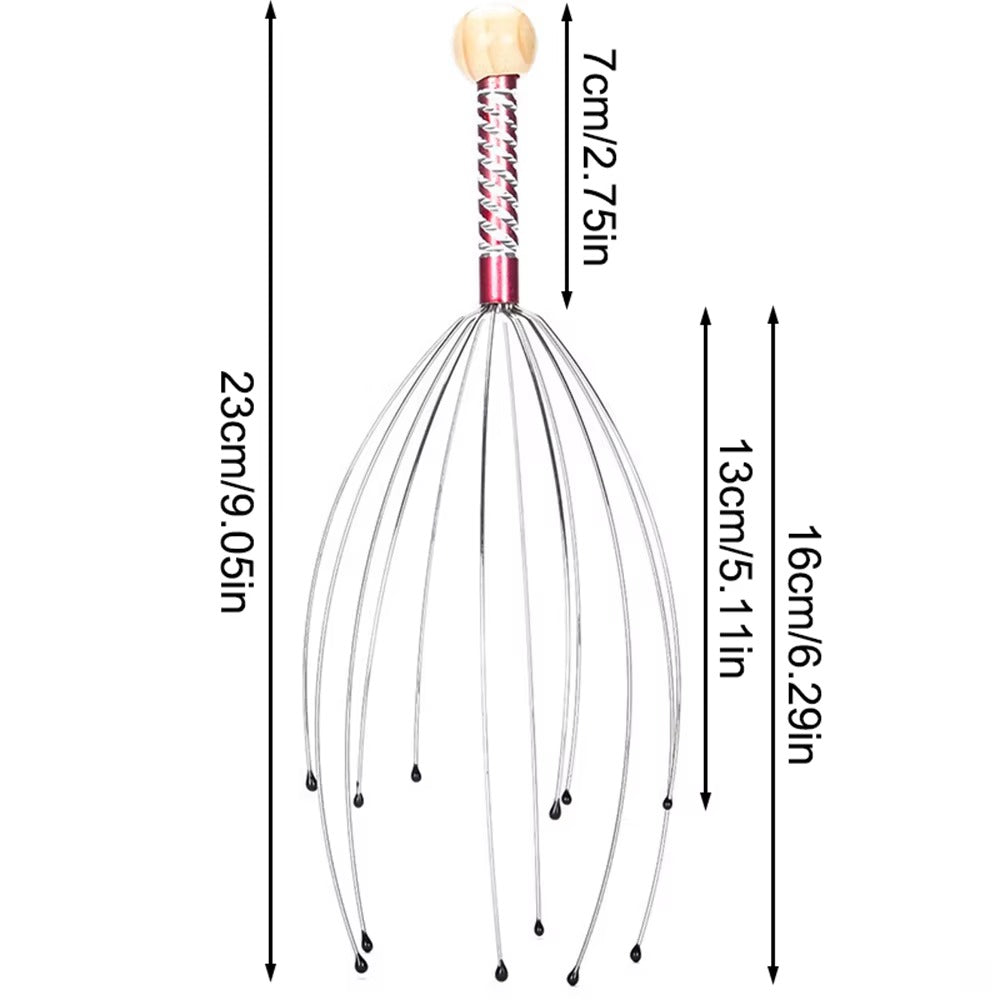 1PC Yellow Octopus Head Massager Stainless Steel Engraved Head Relaxer Brain Massage Claw Scalp Scratcher Itch Reliever Random Color