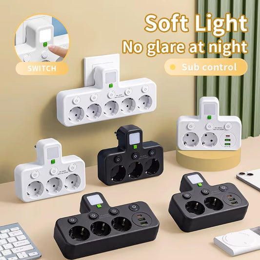 EU Plug Power Strip Outlets Two specifications with or without USB Type-C port Wall Charger for Home Office Color:&nbsp;Black USB