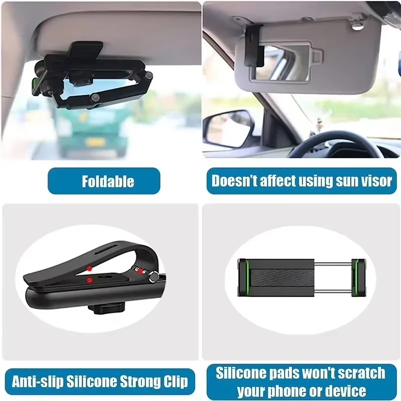 Sun Visor Phone Holder for Car Multifunctional 360° Rotating Sun Visor Cell Phone Holder with IPhone/Samsung/Android
