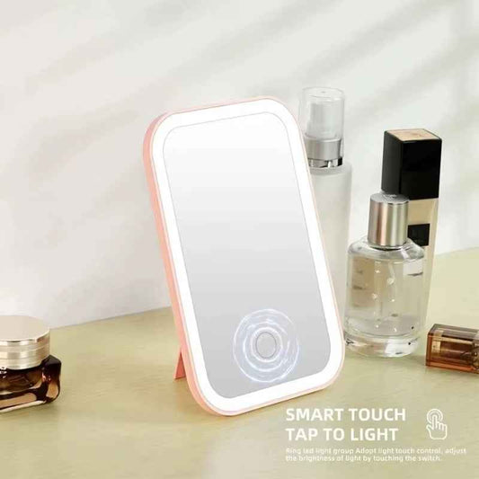 LED makeup mirror folded flat for travel