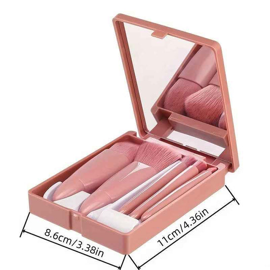 Five travel makeup brushes folded into their case