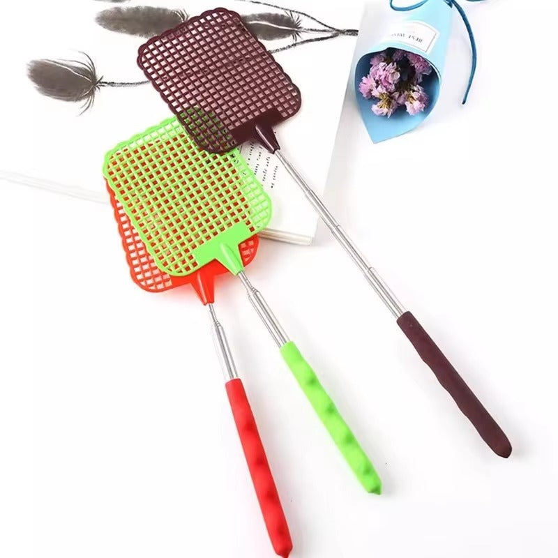 1/pcsMini Retractable Plastic Fly Swatter; Stainless Steel Non-slip Handle; Summer Mosquito Swatter; Fly Killer For Home Garden Color:1pc-Black