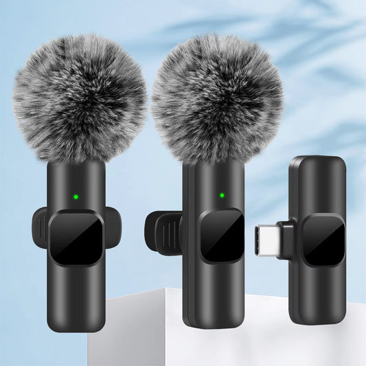 NEW 2in1 For IOS Wireless Lavalier Microphone Audio Video Recording Mini Mic For iPhone Android Laptop Live Gaming Mobile Phone Microphone