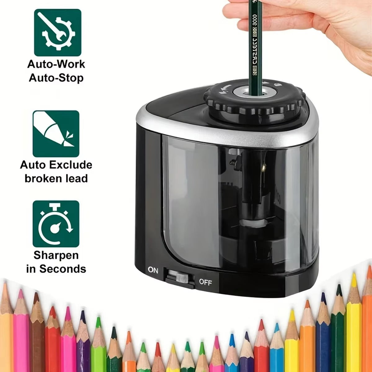 Black Electric Sharpener Assembly Desktop Automatic Pencil Sharpener Suitable To Pencils (6-8mm) for Students School Office Stationery