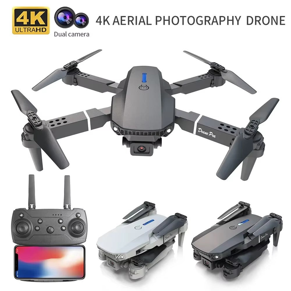 Professional mini remote control drone E88 4K HD aerial camera WiFi FPV foldable quadcopter RC helicopter Children's toy Gift B-4K Dual camera