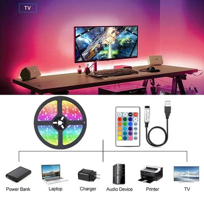 USB LED Strip Lights RGB 5050 LED Light Music Sync Color Changing TV Backlight Flexible LED Lamp Tape Ribbon for Party Home Deco 3Key controller