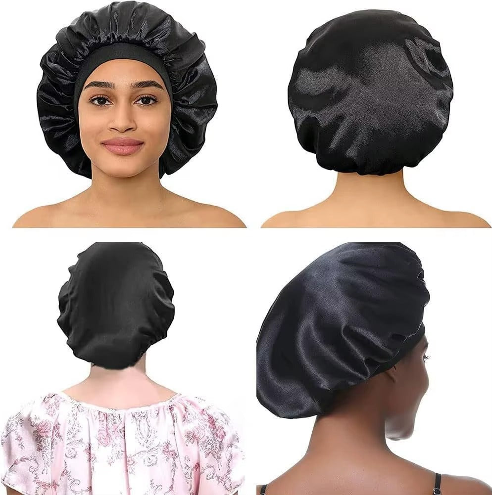 Women Satin Bonnet Hair Bonnet for Sleeping black