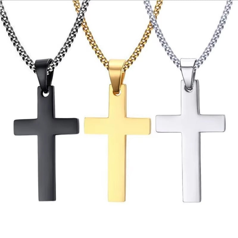 black Fashion Stainless Steel Cross Pendant Necklace For Women Men Link Chain Charm Necklace Cool Boys Girls Punk Hip Hop Jewelry Gift
