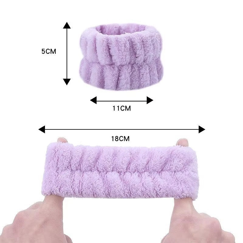 2PCS Reusable Spa Wrist Washband Soft Microfiber Towel Wristbands For Washing Face Women Girl Yoga Running Sport Wrist Sweatband Color: purple