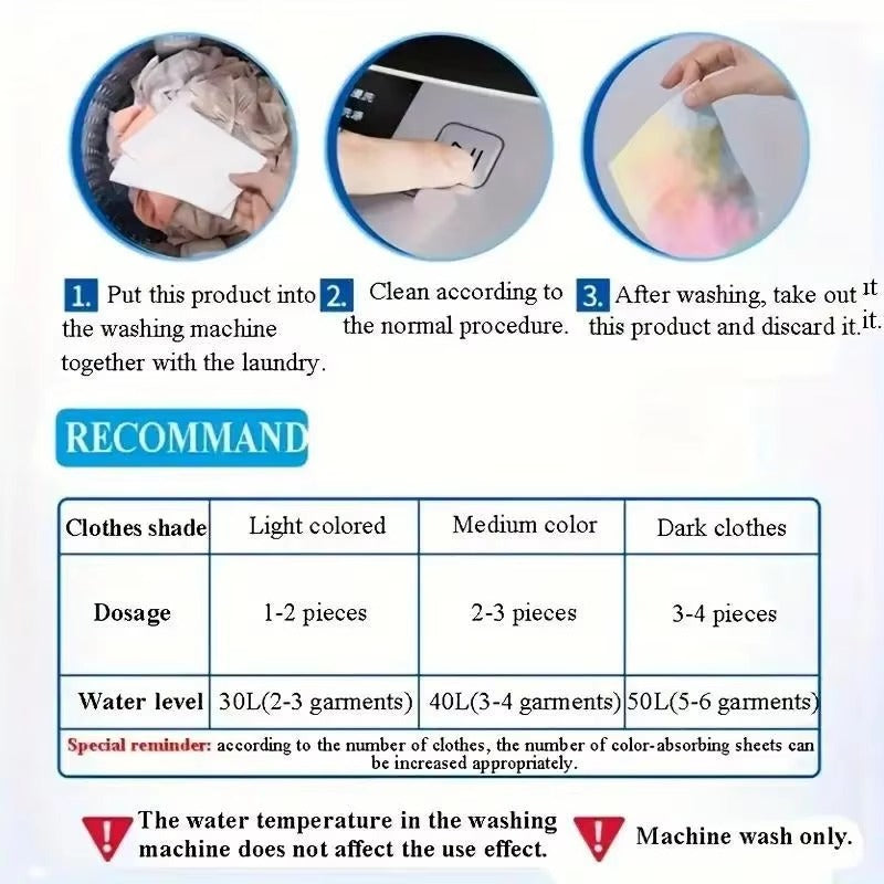 50Color Dye-Resistant Cloth for Laundry，No Chemical Composition，Mixed Laundry Anti-Penetration and Fade Protection，Universal Was