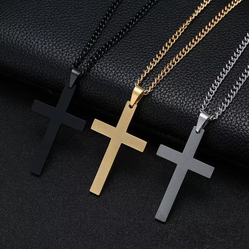 black Fashion Stainless Steel Cross Pendant Necklace For Women Men Link Chain Charm Necklace Cool Boys Girls Punk Hip Hop Jewelry Gift