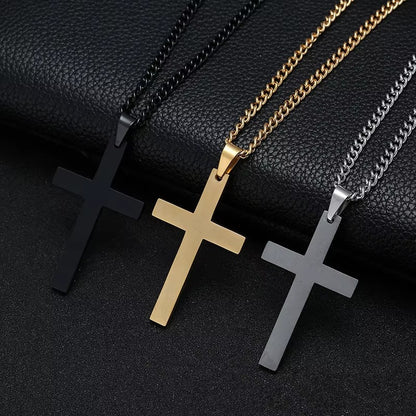 black Fashion Stainless Steel Cross Pendant Necklace For Women Men Link Chain Charm Necklace Cool Boys Girls Punk Hip Hop Jewelry Gift