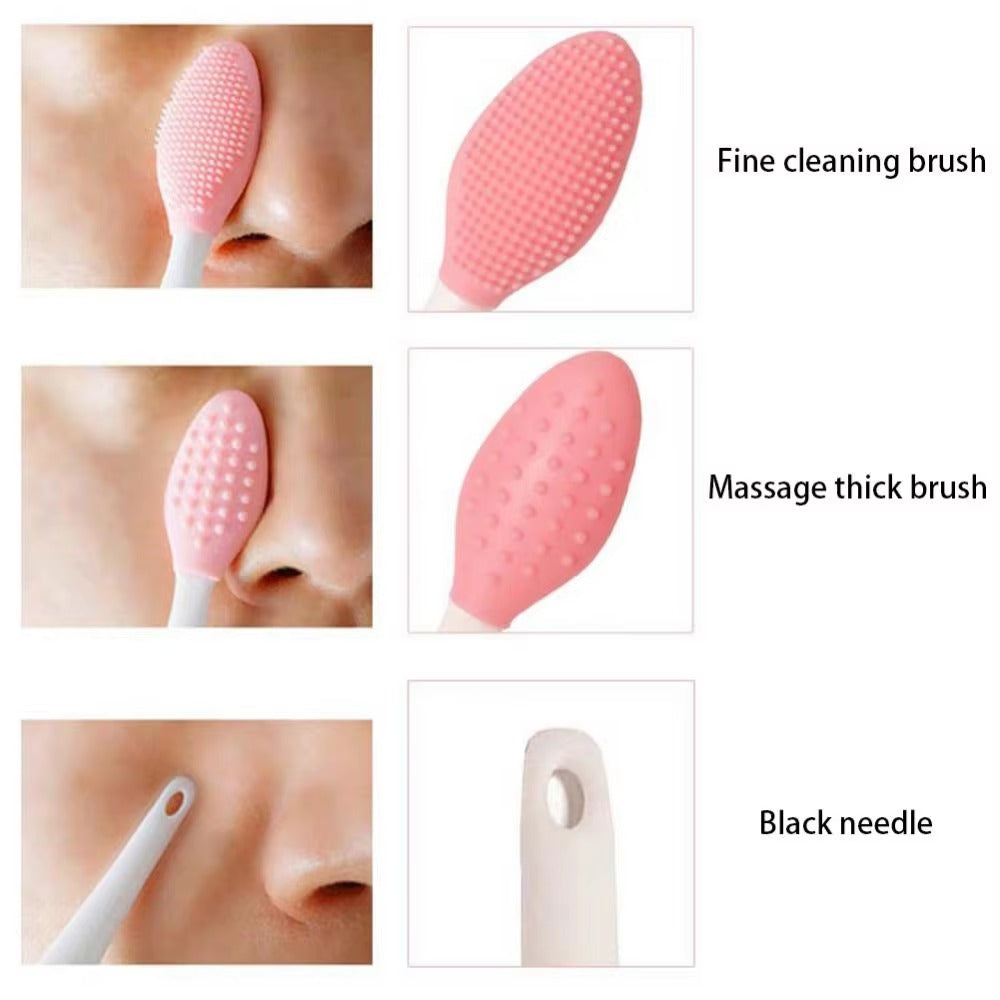 4PCS Beauty Skin Care Wash Face Silicone Brush Exfoliating Nose Clean Blackhead Removal Brushes Tools With Replacement Head