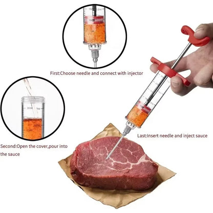 Meat Injector Syringe Marinade Flavor Injector with 3 Marinade Injector Needles for BBQ Grill Turkey Injector Kit Kitchen Tools