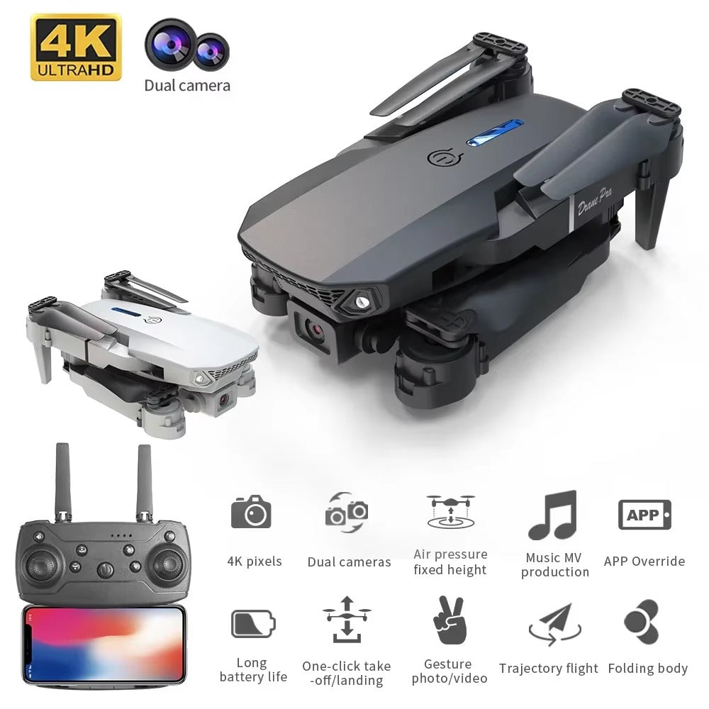 Professional mini remote control drone E88 4K HD aerial camera WiFi FPV foldable quadcopter RC helicopter Children's toy Gift B-4K Dual camera
