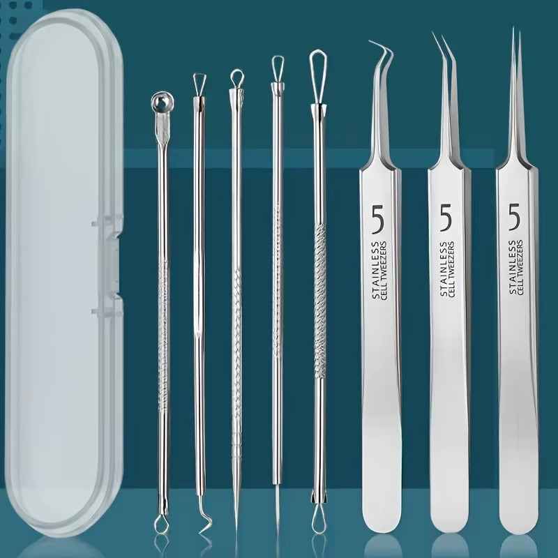 8-piece stainless steel blackhead extraction kit with zip case