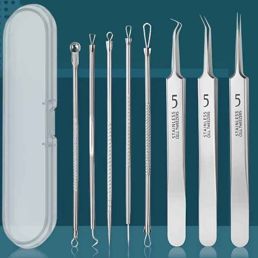 8-piece stainless steel blackhead extraction kit with zip case