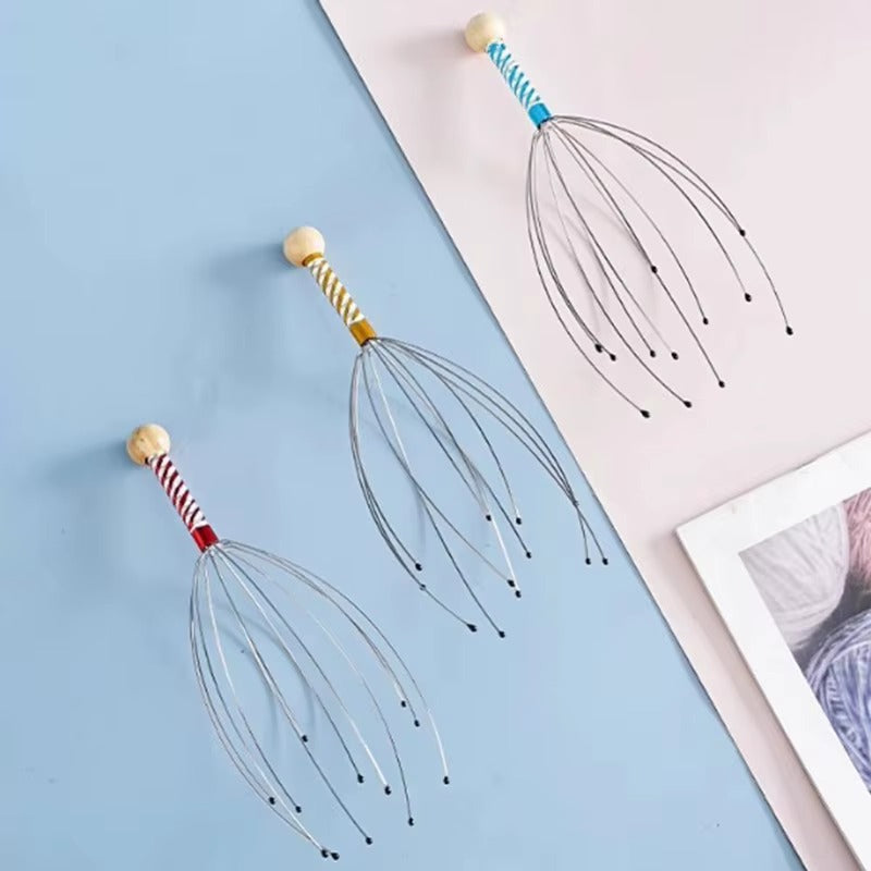 1PC Yellow Octopus Head Massager Stainless Steel Engraved Head Relaxer Brain Massage Claw Scalp Scratcher Itch Reliever Random Color
