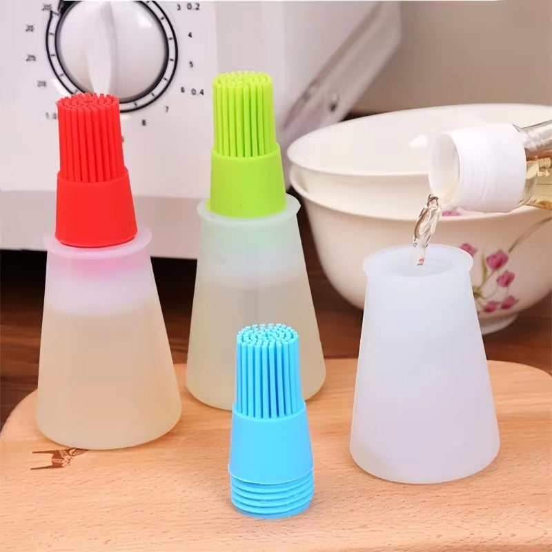 1PC Silicone Oil Bottle Brush Oil Dispenser Bottle With Barbecue Brush Portable Outdoor BBQ Accessories Kitchen Baking Gadgets Color: Green