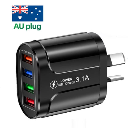 Australian USB Fast Charger AU Plug Quick Charger Mobile Phone Charger 3.1A Multiple 4 Ports USB Travel Adapter Wall Charger