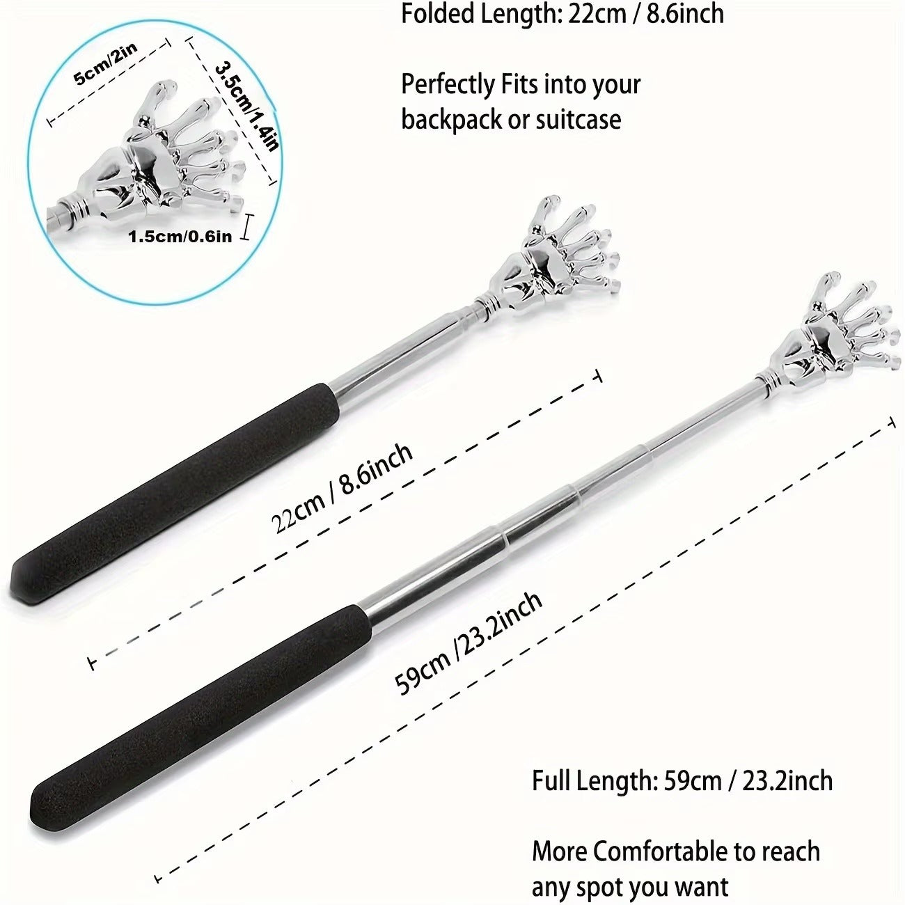 Portable Extendable Back Scratcher Stainless Steel Telescoping Back Scratcher for Both Human and Pets Extendable Back Massager black