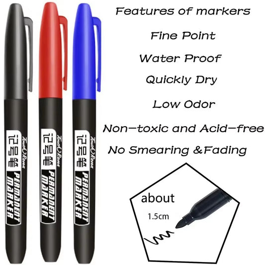 6 PCS Permanent Marker Pen Manga Drawing Markers Black Blue Red Waterproof Ink Sketch Pens Stationery Art School Supplies Red-20PCS
