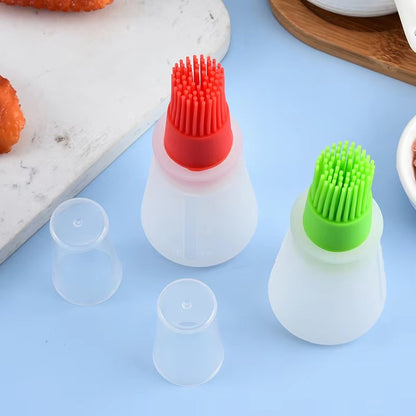 1PC Silicone Oil Bottle Brush Oil Dispenser Bottle With Barbecue Brush Portable Outdoor BBQ Accessories Kitchen Baking Gadgets Color: Green