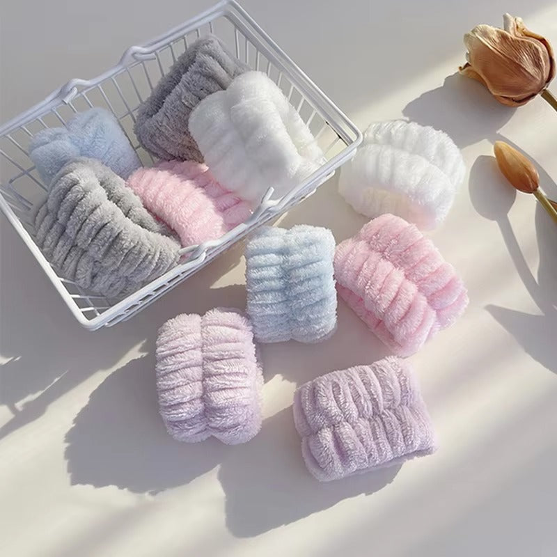 2PCS Reusable Spa Wrist Washband Soft Microfiber Towel Wristbands For Washing Face Women Girl Yoga Running Sport Wrist Sweatband Color: purple