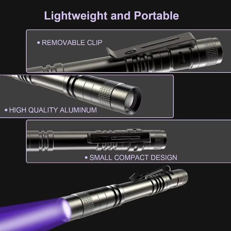 UV Flashlight 395nm Ultraviolet Torch With Pen Clip Portable