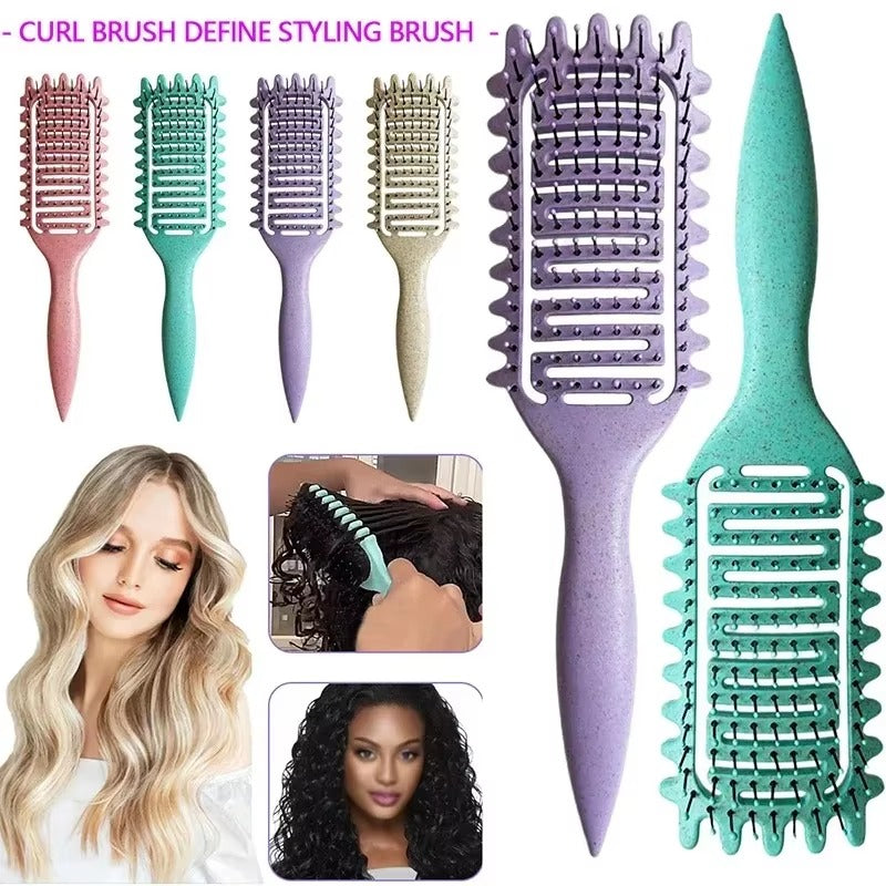 Curl Define Styling Brush Hollow Out Detangling Hair Brush Tangled Wet Curly Hair Comb Shaping Curls Barber Hairdressing Tools 1Pc Purple