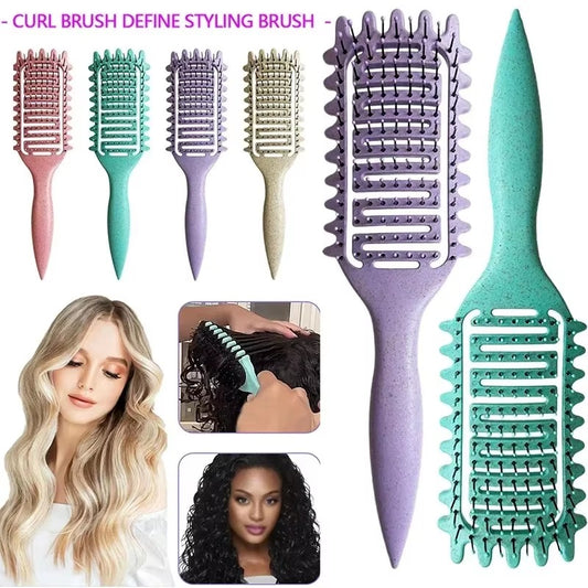 Curl Define Styling Brush Hollow Out Detangling Hair Brush Tangled Wet Curly Hair Comb Shaping Curls Barber Hairdressing Tools 1Pc Purple
