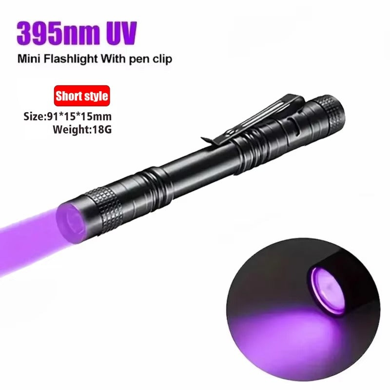 UV Flashlight 395nm Ultraviolet Torch With Pen Clip Portable